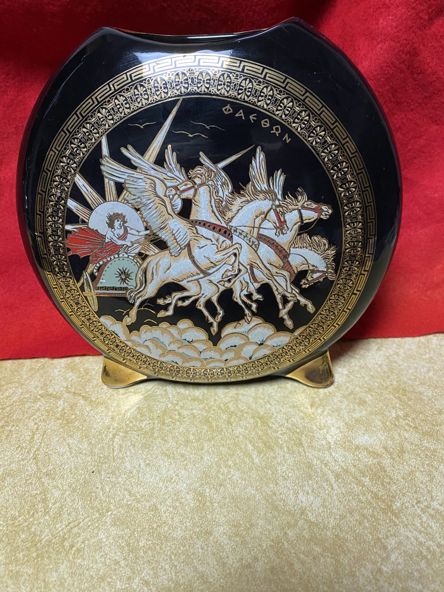 8 Inch x 7 Inch 24k Black & Gold Handmade In Greece Greek Ceramic Vase Imported From Greece