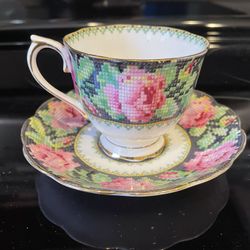 Vintage Needlepoint Royal Albert Teacup And Saucer