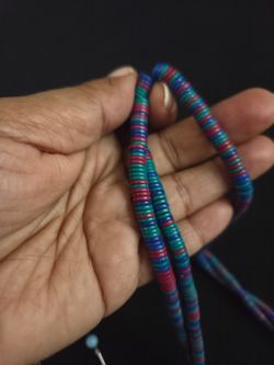 Vtg Flat Disk Beaded 35" Necklace Red Green Blue Hard Plastic