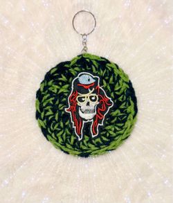 Handmade Crochet Skull Patch Keychain