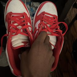 Size 10.5 red and white dunks