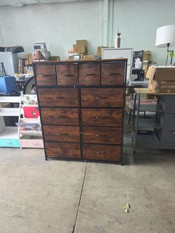 Rustic 12- Drawer dresser with a black metal frame