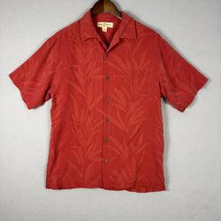 Tommy Bahama Men's Small Silk Palm Leaf Button-Up Shirt Red
