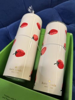 Kate Spade New York Strawberry Print Tumbler Thermal Mug Set White Red