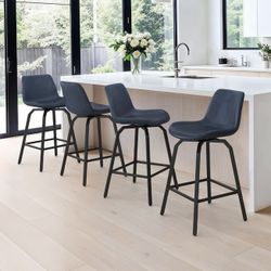 Navy Blue 360° Swivel Bar Stools Set of 4