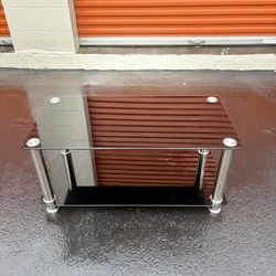 Modern Glass TV Stand / Media Console – Black Glass with Chrome Legs