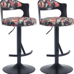 Bar Stools Set of 2 Upholstered Adjustable Swivel Counter Stools with Footrest, Counter Height Bar Chair with Wooden Backrest for Home,Kitchen,Bar, Co