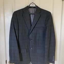 Haggar Clothing Men’s Blue/Grey Tartan Blazer Suit Jacket - Classic Fit (38 Regular)