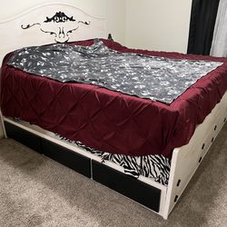 Solid Wood King Bed Frame and Table
