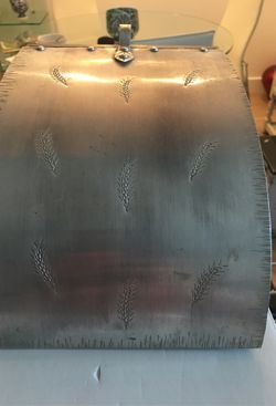 Antique pewter and wood dustpan