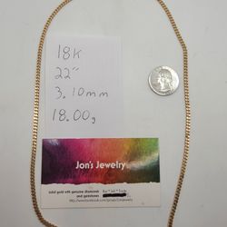 18k Gold 22" Micro Cuban Link Chain
