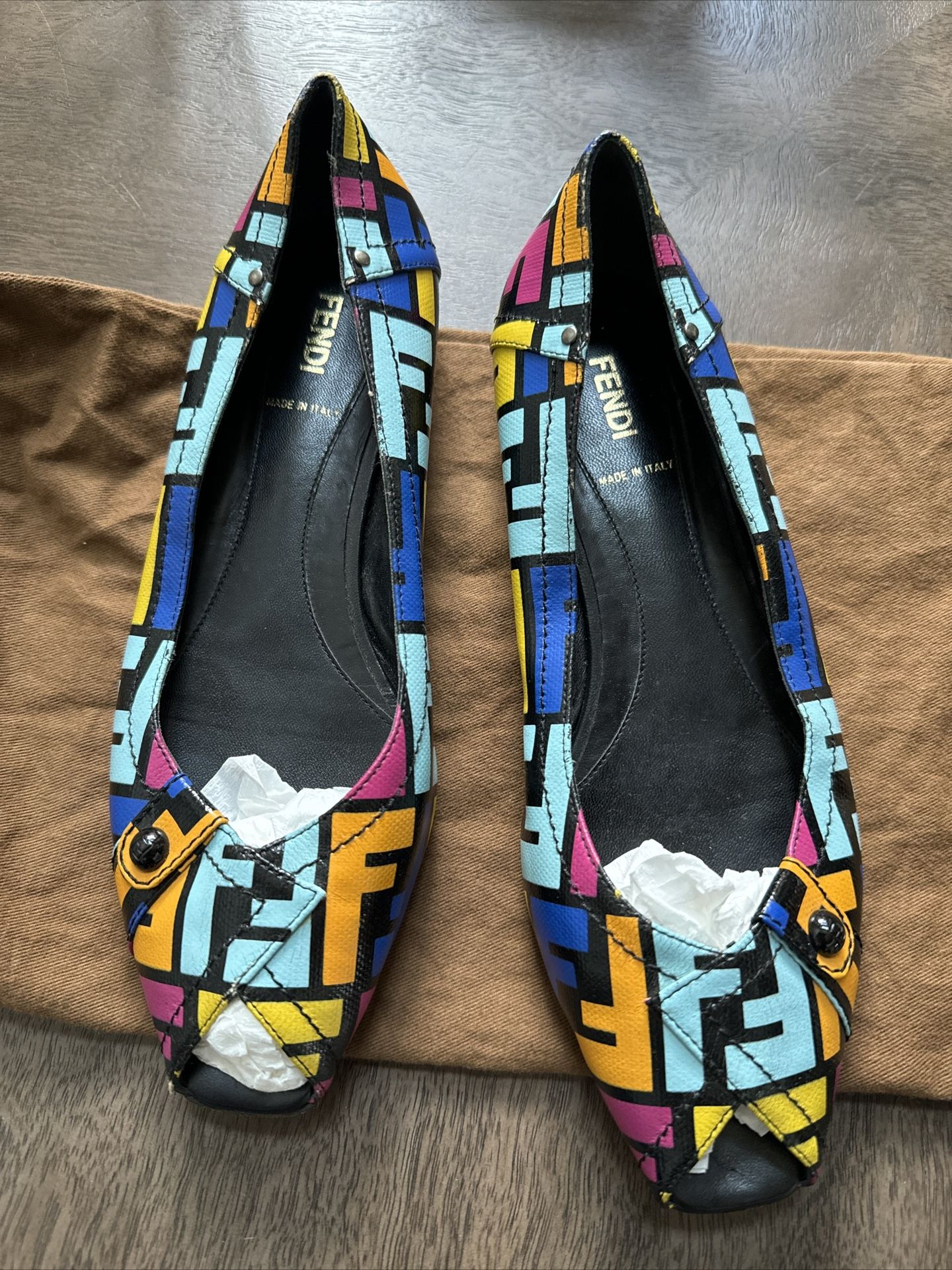 Fendi Multi Colored Zucca Spalmati Ballet Flats Size 40