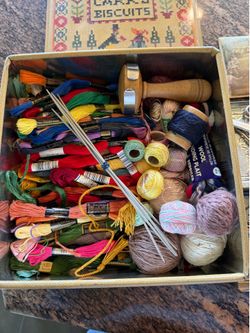 Vintage crochet, tins, notions etc