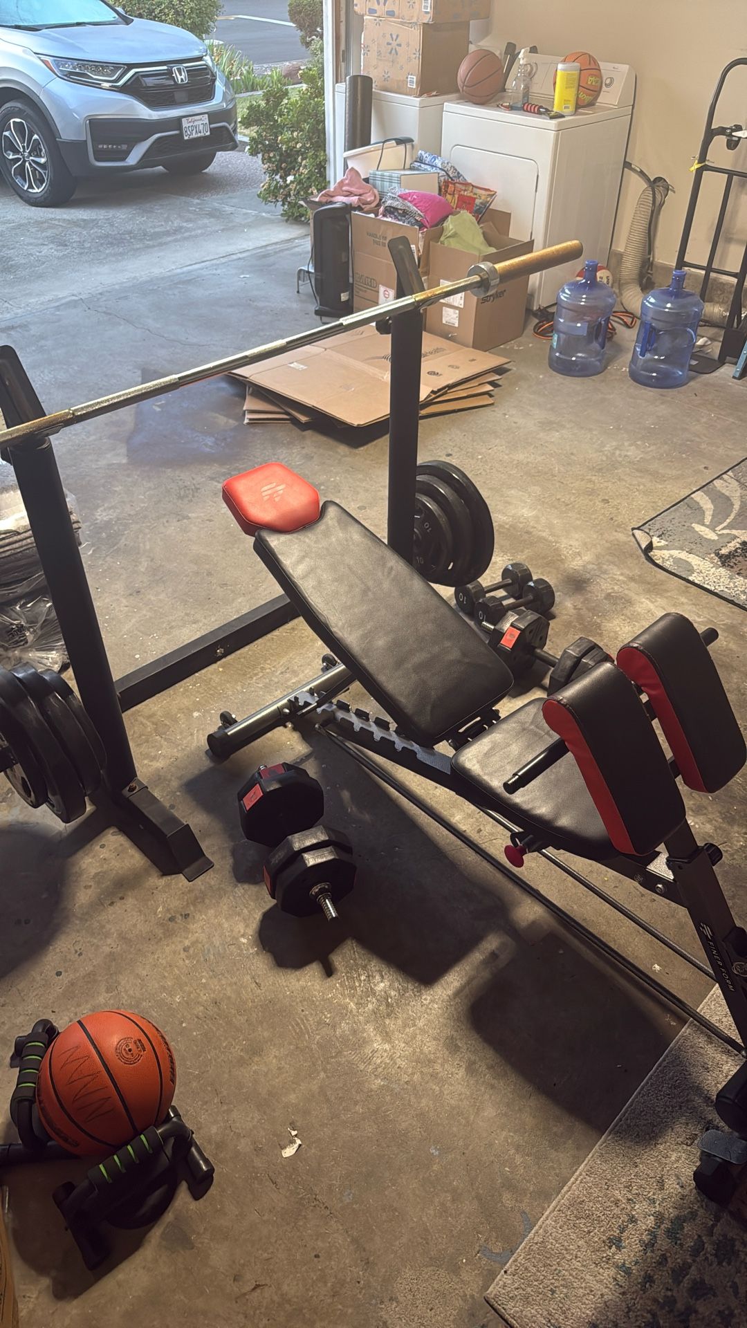 bench set + dumbells