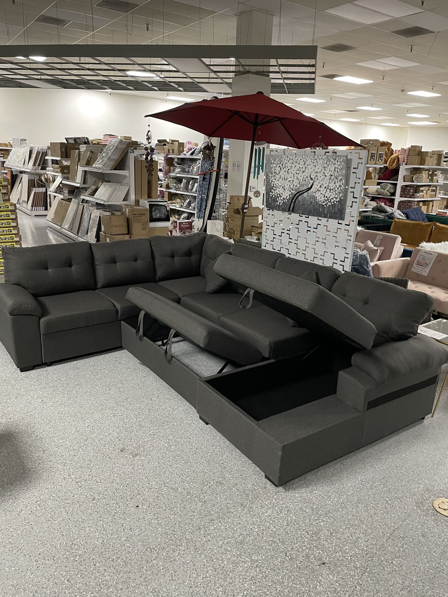 Extended 114” U-Shaped Sleeper Pull Out Sofa Bed Sectional Couch with Storage Chaise