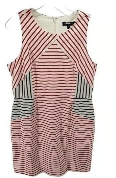 Slate & Willow Womens Striped Shift Dress Lined Knee Length Cotton Red Cream 14