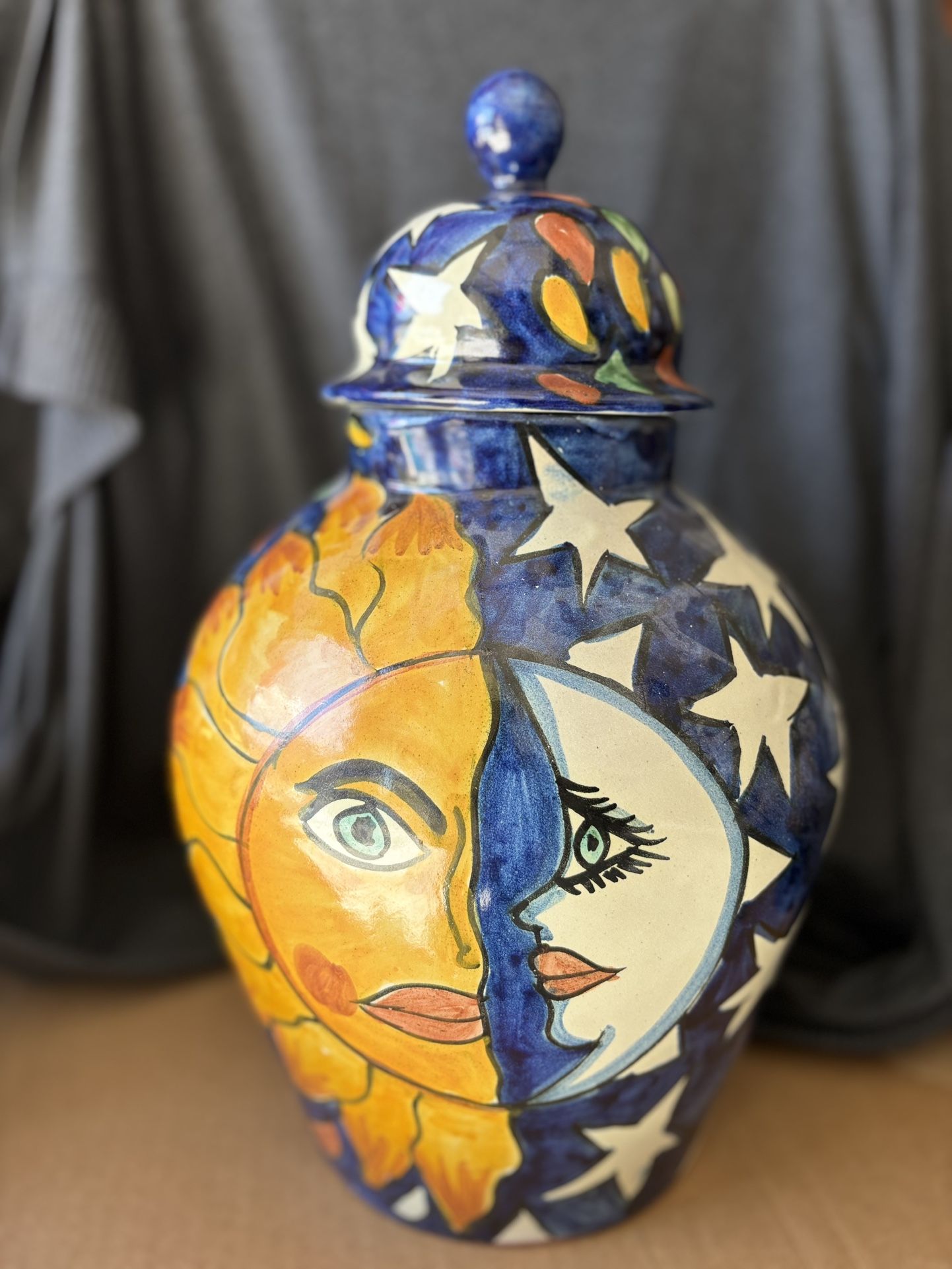 Mexican Pottery Talavera Sun And Moon With Lid