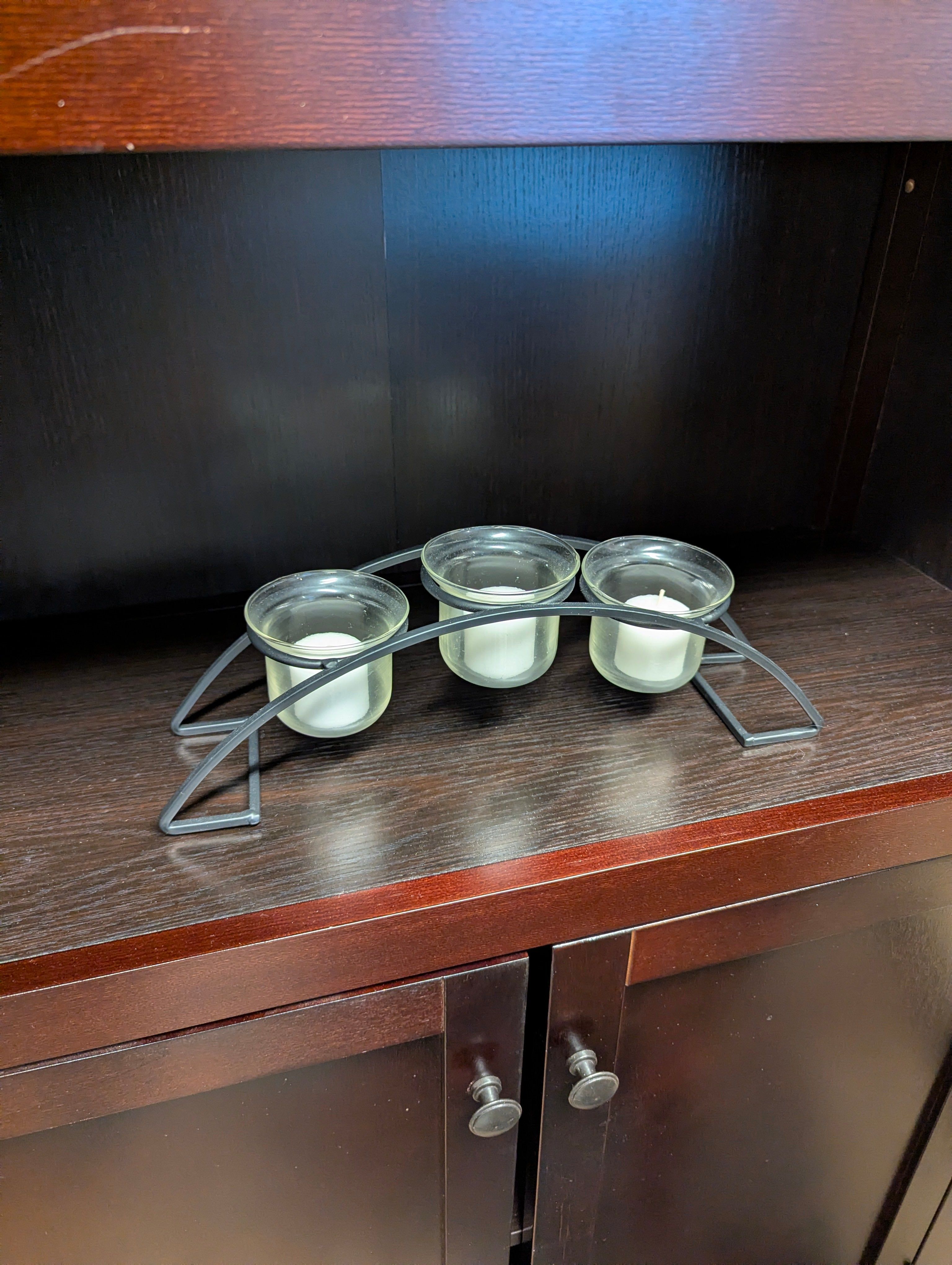 Modern Black Metal Triple Votive Candle Holder with Glass Cups