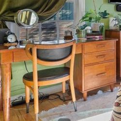 Beautiful MC Style Desk Brass Handles And Lined Drawers