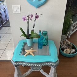 Grey And turquoise Sofa Table Glass Top 