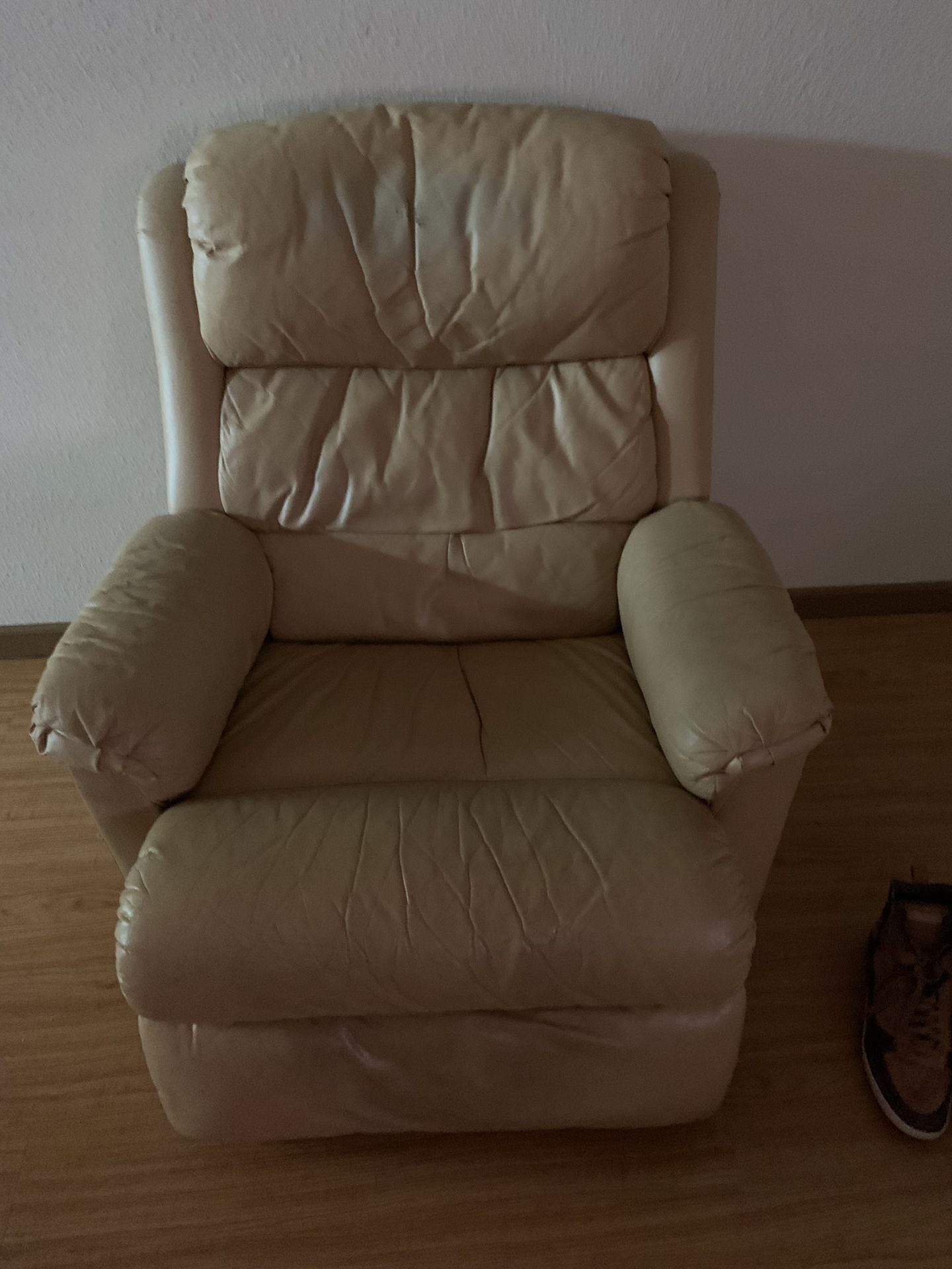 Cream leather recliner