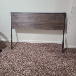 Metal Full Sized Bed Frame With Brown Wood Design