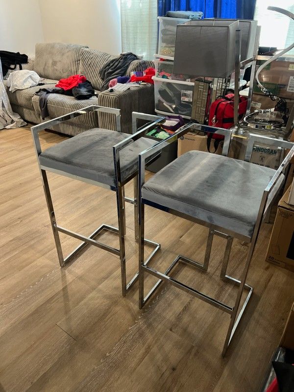Grey And Chrome Bar Stools Set Of Two 150 Obo