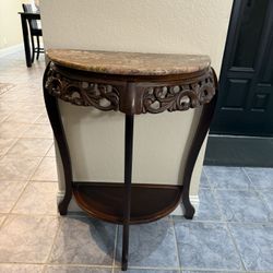 Solid Wood And Stone Entry Table 