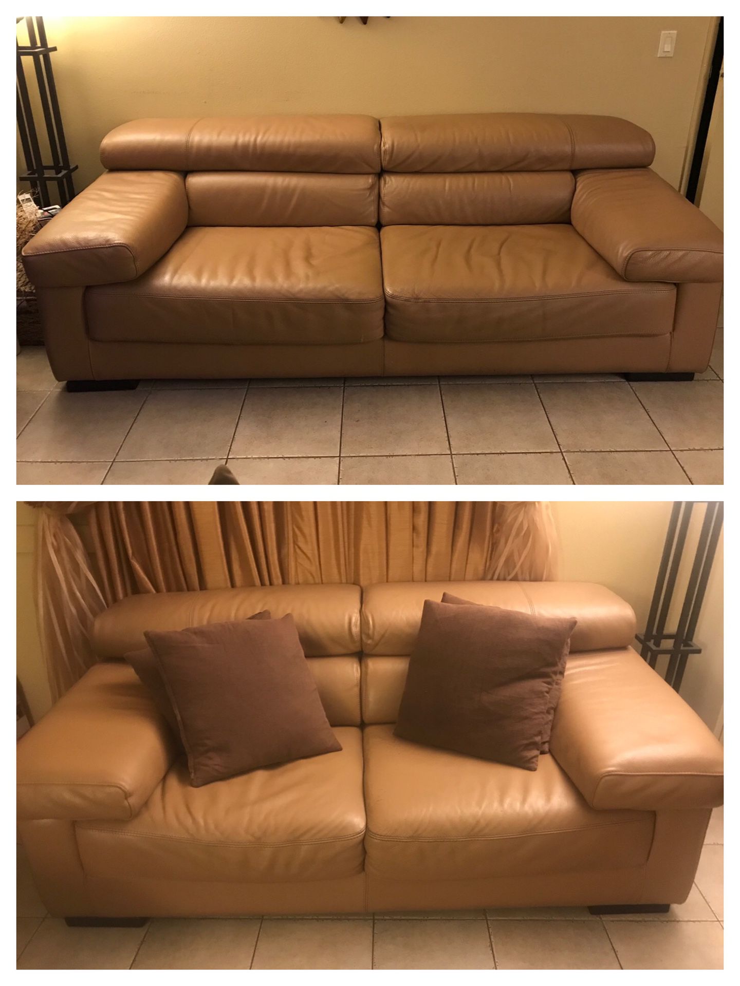 Couches Authentic Genuine Leather Brown Beige - (Set of 2)