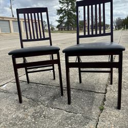 Pair of Elegant Dark Wood Dining Chairs with Cushioned Seats