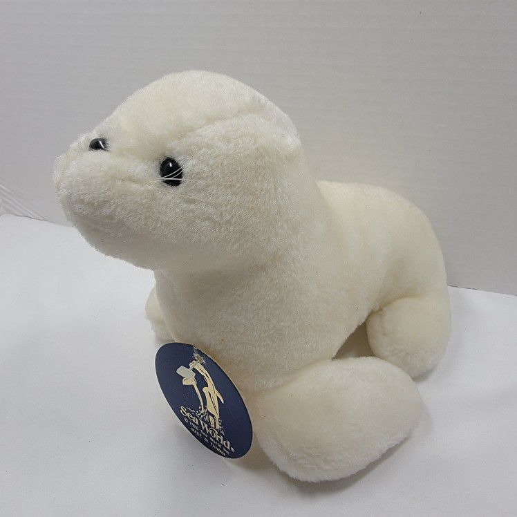 Vintage 1986 Sea World White Seal Stuffed Animals Plush 8" Zoo Lion EUC