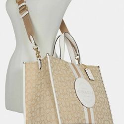 Coach Dempsey 40 Chalk Light Khaki XL Crossbody Tote Purse Weekend Bag