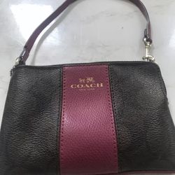 🔥COACH Corner Zip Small Wristlet Signature Canvas🔥 Great Buy! Hot Pink & Brown