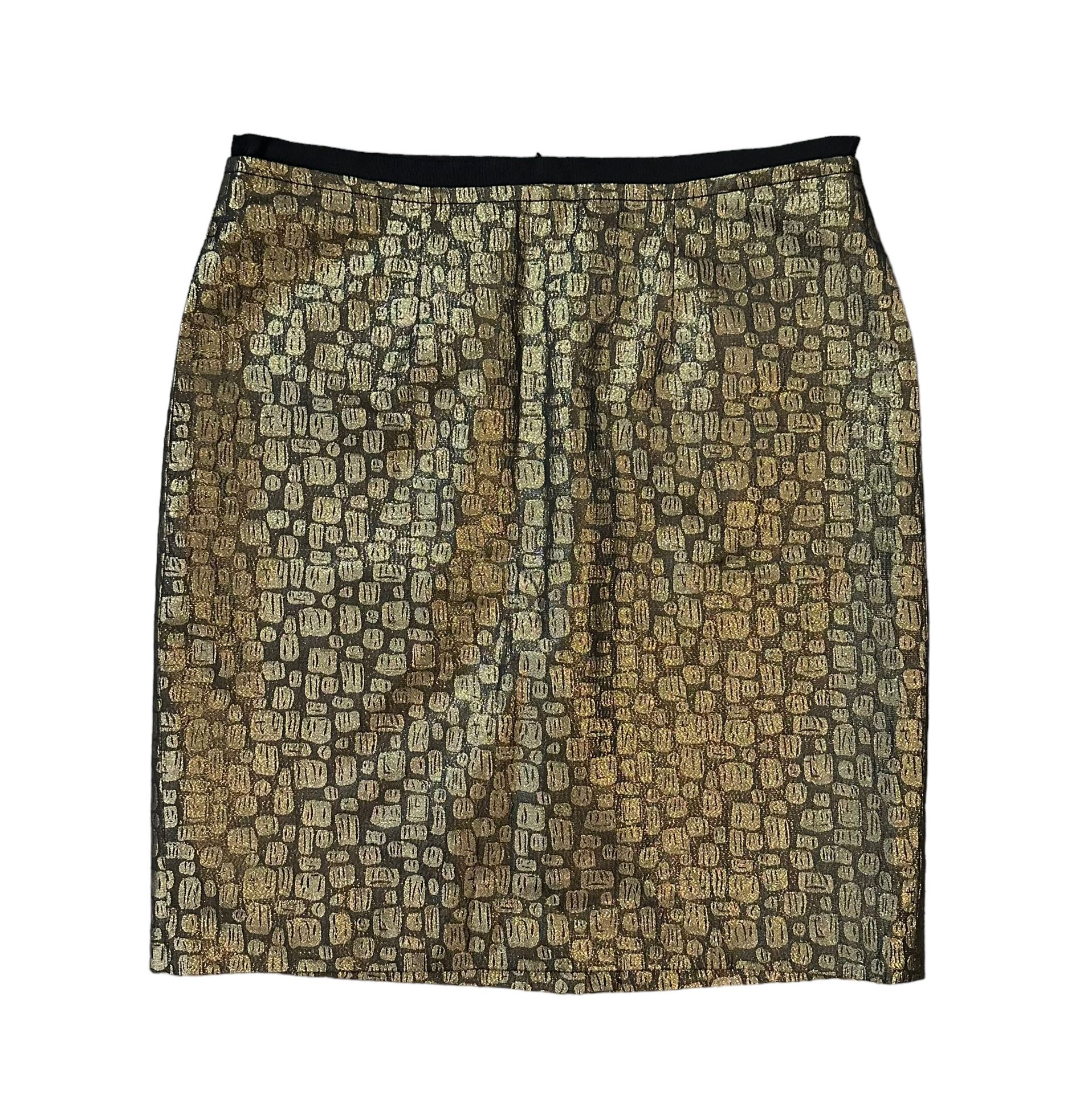 LOFT Skirt Womens Size 8 Petite Gold Metallic Straight Pencil Skirt Lined Zip Up