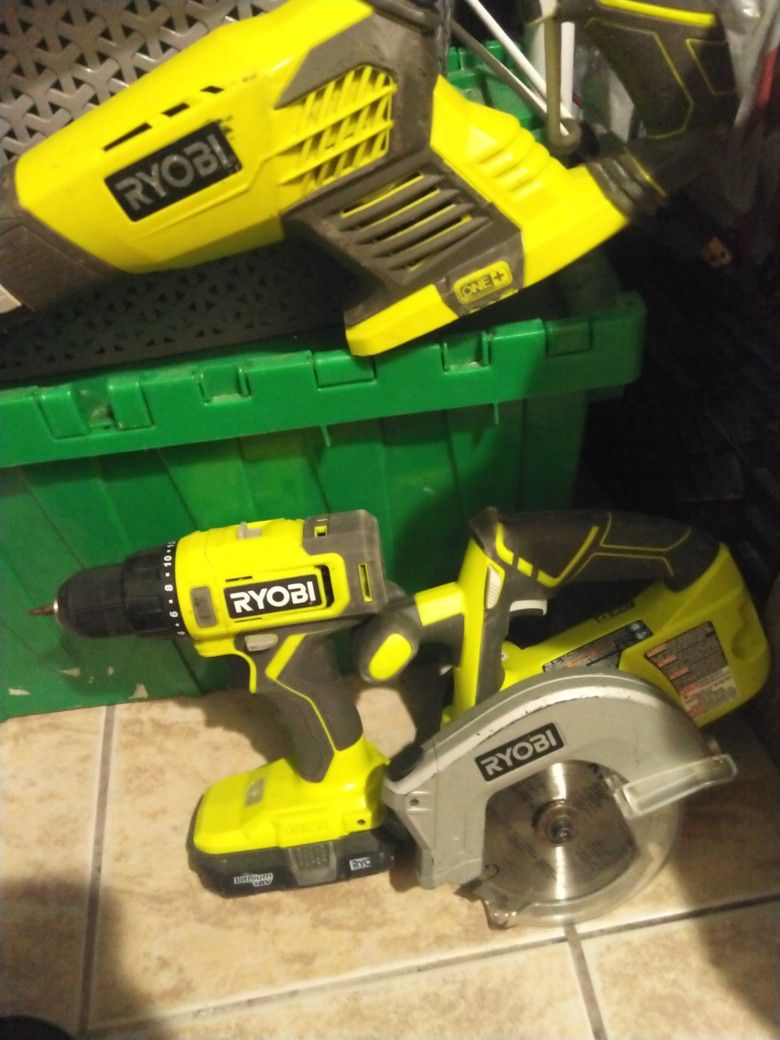 Ryobi 18v Cordless Bundle W/Drill,Sawzall,Circular Saw With Battery Excellent Working Condition 