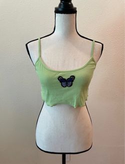 NEW SHEIN Lettice Trim Embroidered Butterfly Print Tank Crop Top Medium