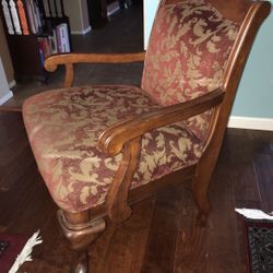 Vintage Wood Upholstered Side Chair With Arms