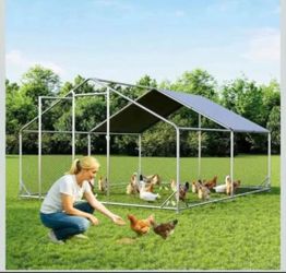 13 x 10 ft Large Metal Chicken Coop with Run, Walk-in Dome Roof Poultry Cage with Waterproof & Anti-UV Cover for Yard for Ducks & Rabbits