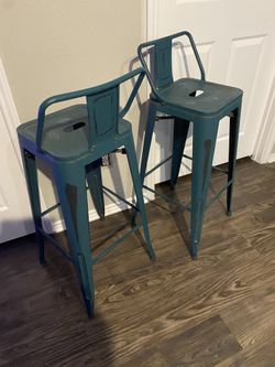 Pair of Industrial Metal Bar Stools