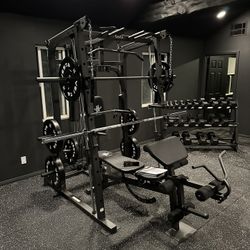 Vesta Fitness Smith Machine 1001 w/Bench Attachment | 230lb Bumpers Olympic Weights | 7ft Olympic Bar | Gym Equipment | FREE DELIVERY🚚 