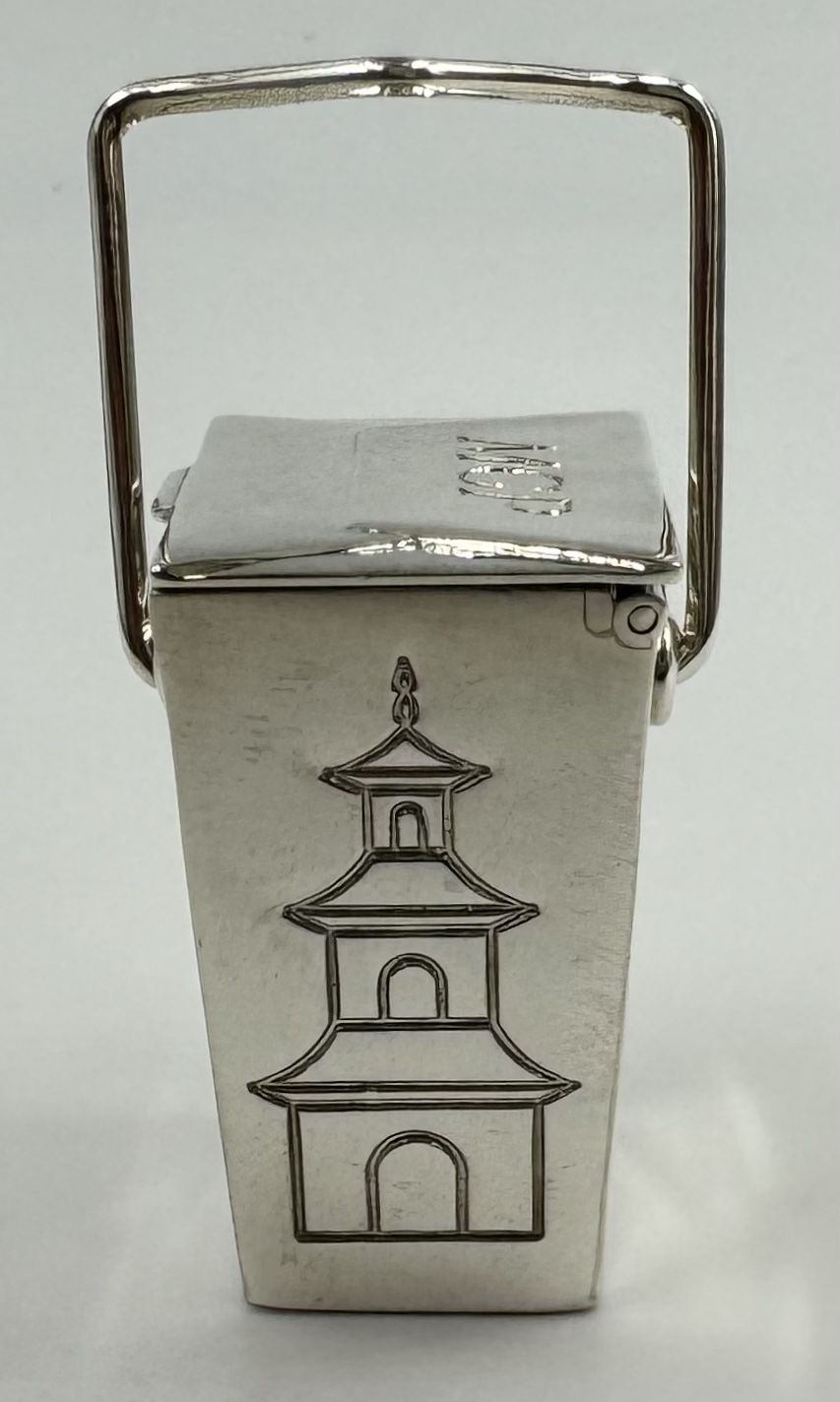 Tiffany And Co Silver Chinese Takeout Pagoda Pill Box Holder 