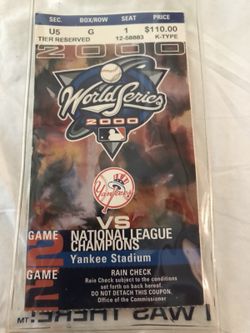 2 Yankee 2000 World Series tickets against the Mets game two
