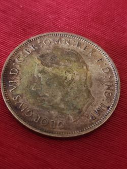 1944 GREAT BRITAIN KING GEORGE VI BRONZE 1/2 PENNY COIN KM# 844