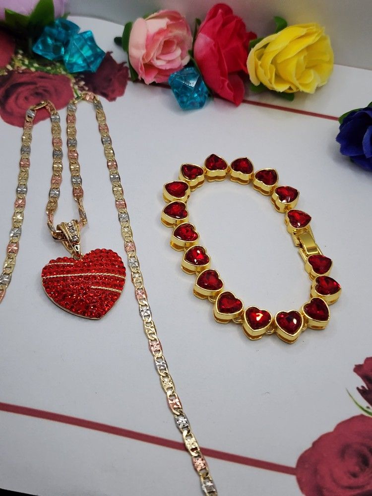 Valentine's Day Gift Chain With Bracelet Gold-plated 3-colors 18k