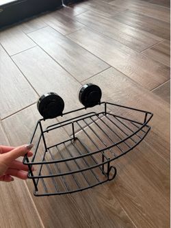 Black metal shower suction caddy