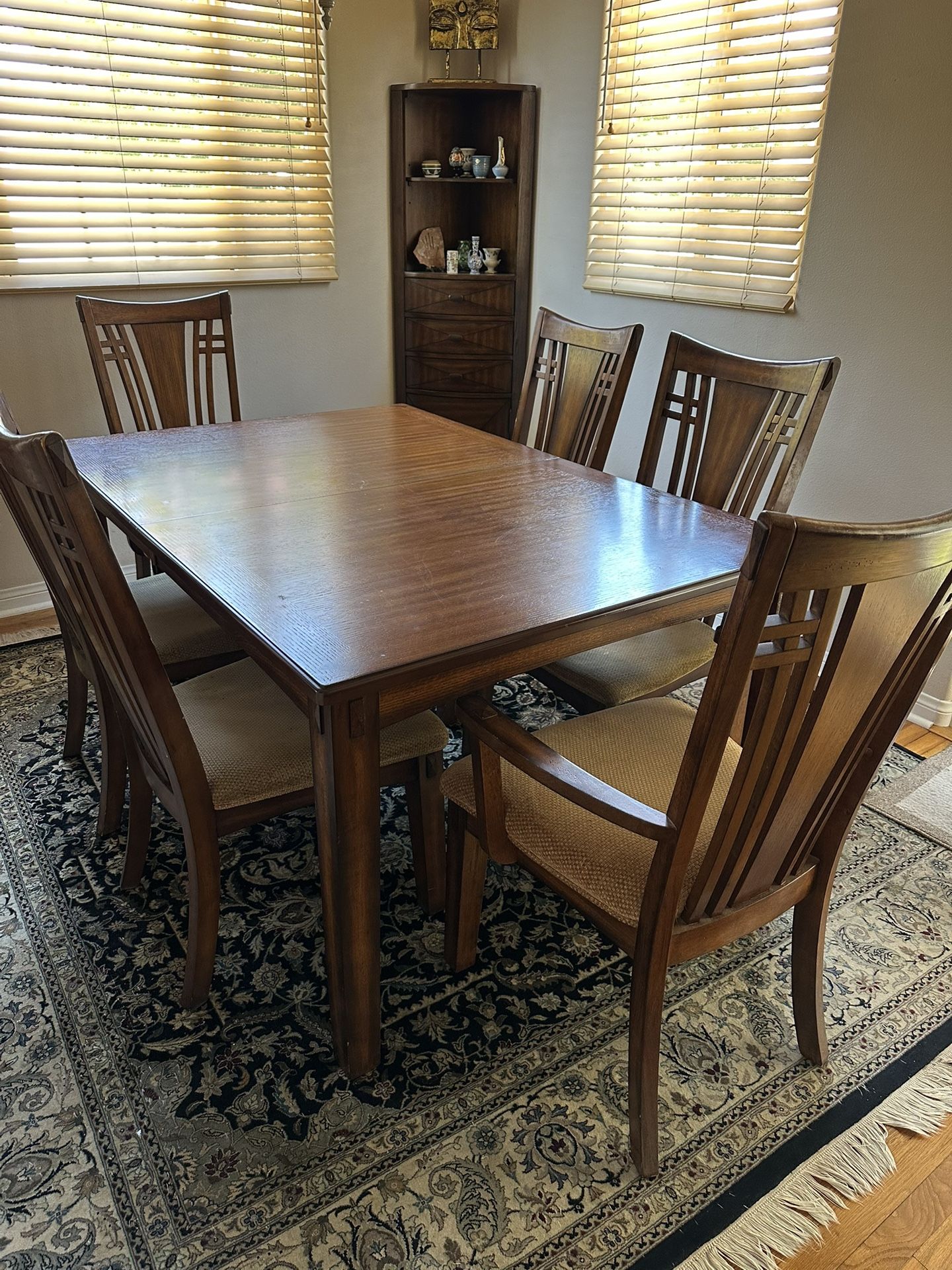 Wood Dining Table With Extension + 6 Chairs