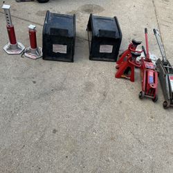 Car Jack Set, 2 Ton  Floor Jack, Two Jack Stand, Tire Repair Kit, L-Wrench, 4000LBS Trolley Jack for Car, Truck, SUV