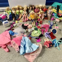 14 Vintage Barbie Dolls with outfits and Vintage Barbie Motorcycle