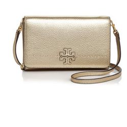 Brand New Tory Burch McGRAW METALLIC FLAT WALLET CROSS-BODY-Color:Gold-Pick Up Only 77090