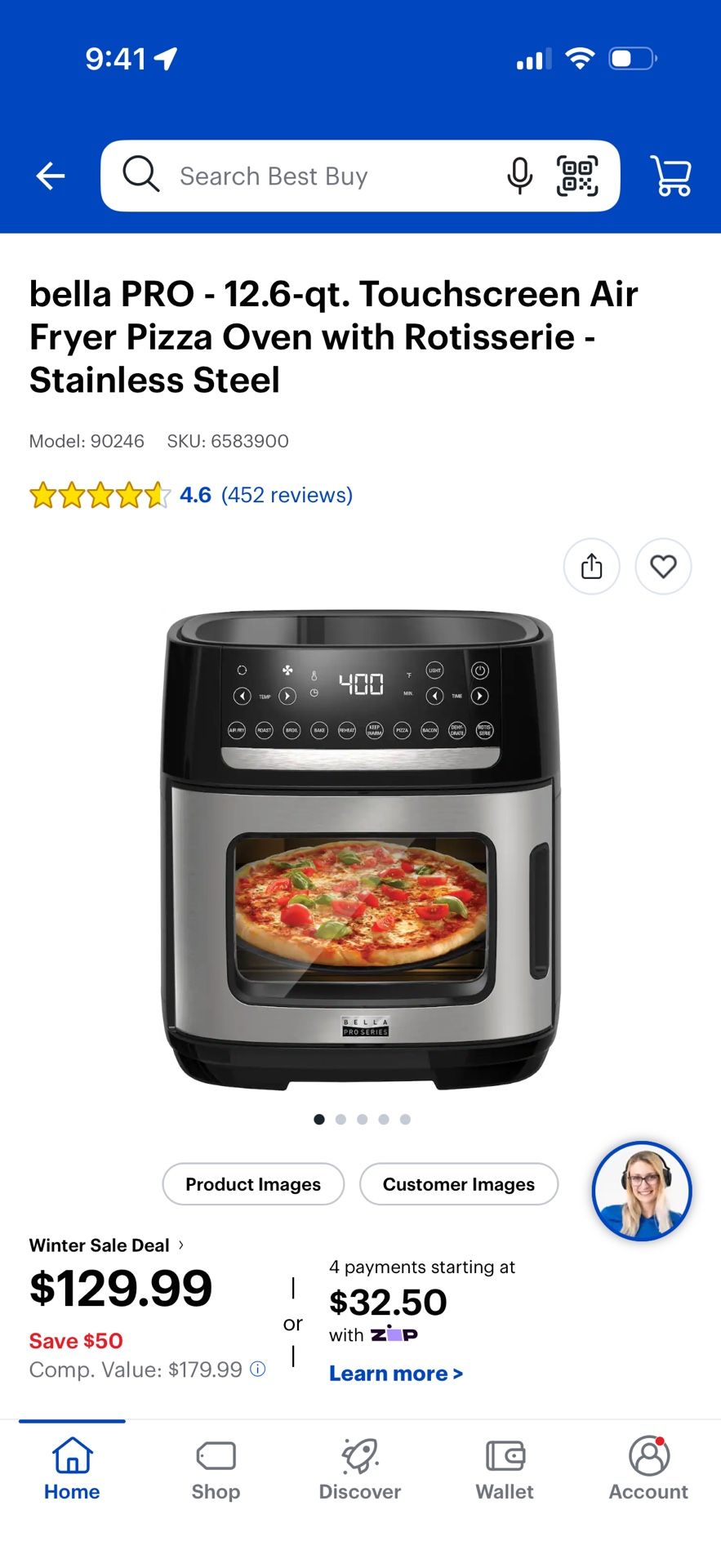 Bella Pro 12.6‑Qt Touchscreen Air Fryer Pizza Oven – Stainless Steel